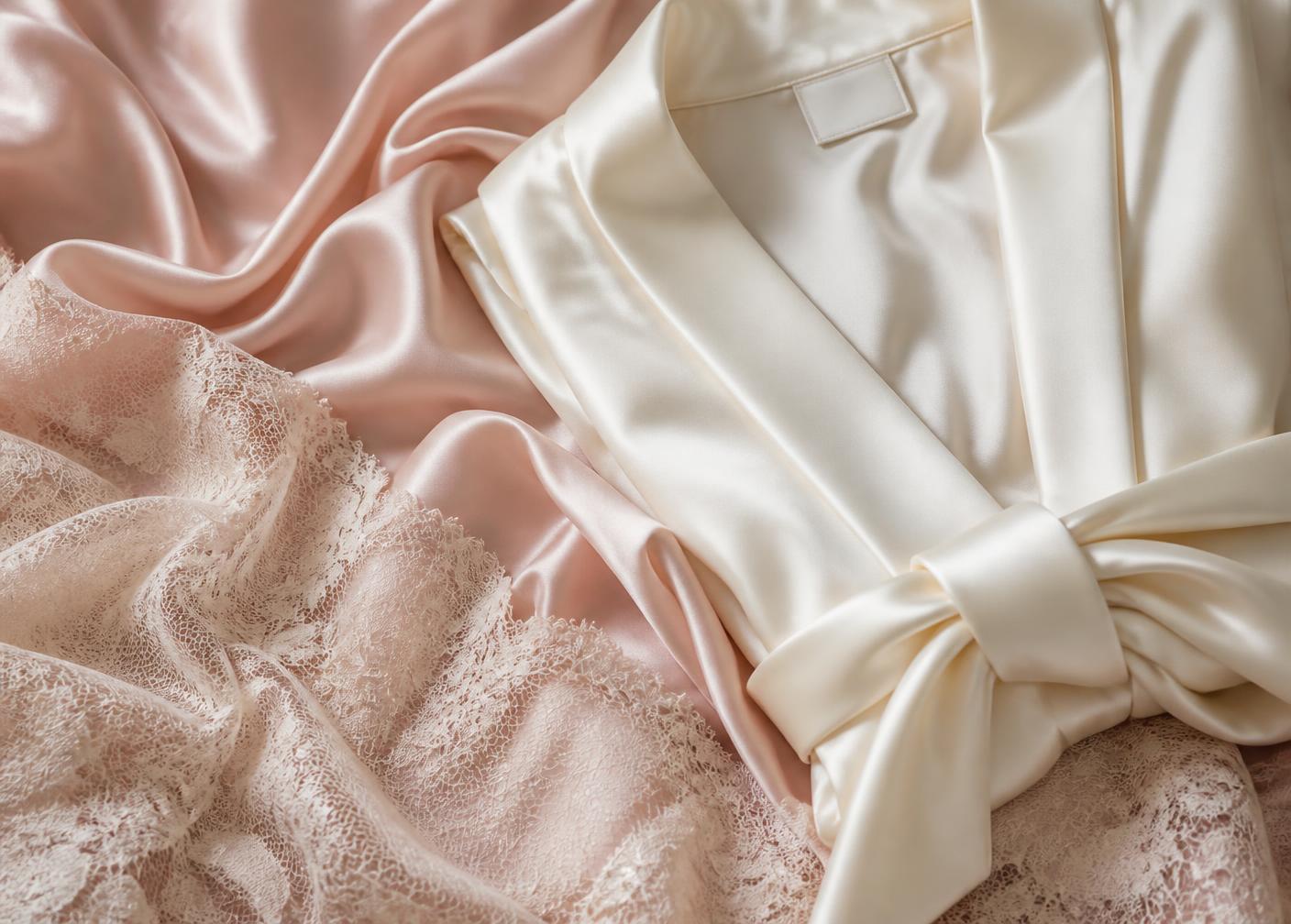 Blush silk and ivory robe fabric detail